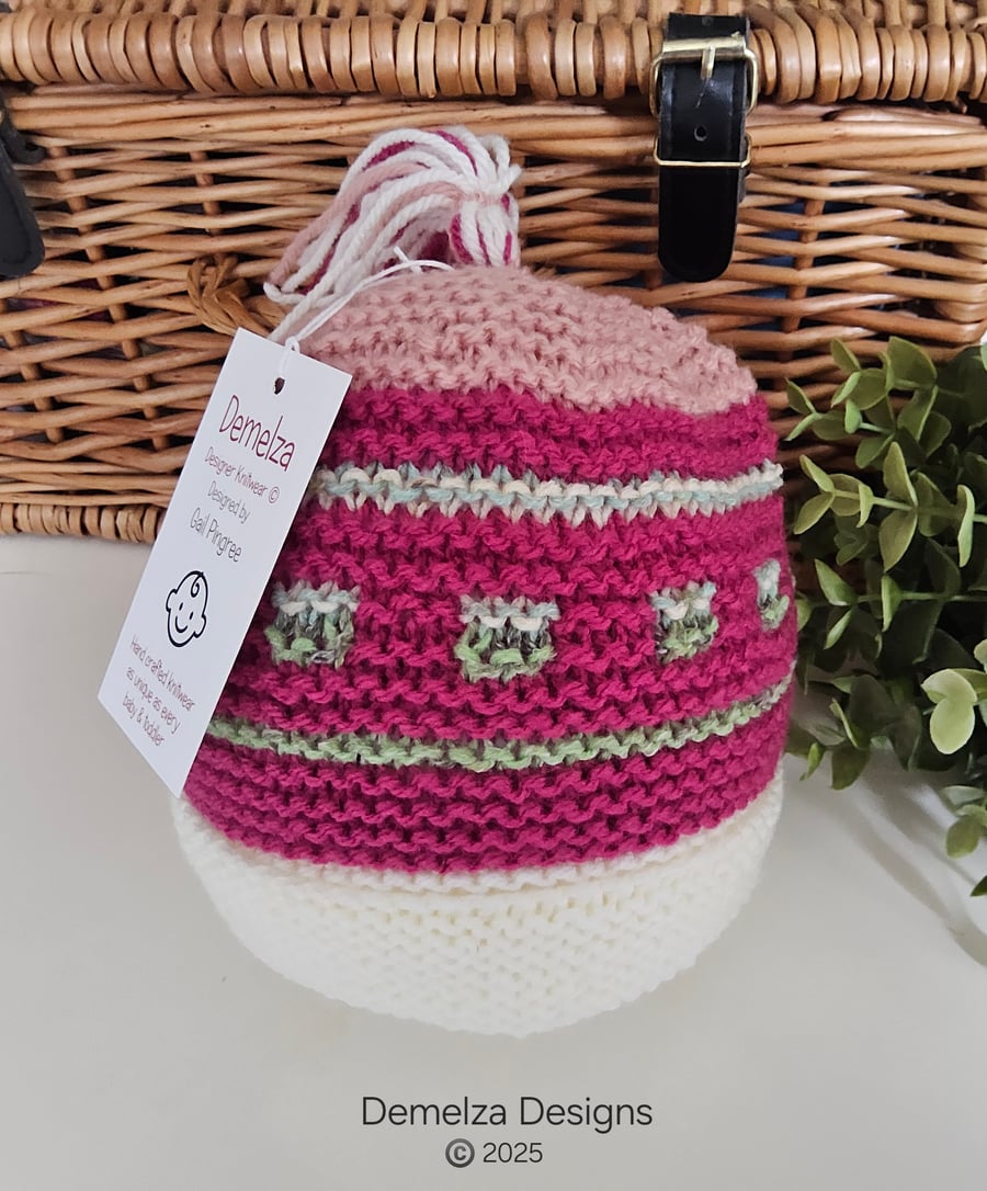 Designer Hand Knitted Baby Girl's Tassle Hat 9-18 months size