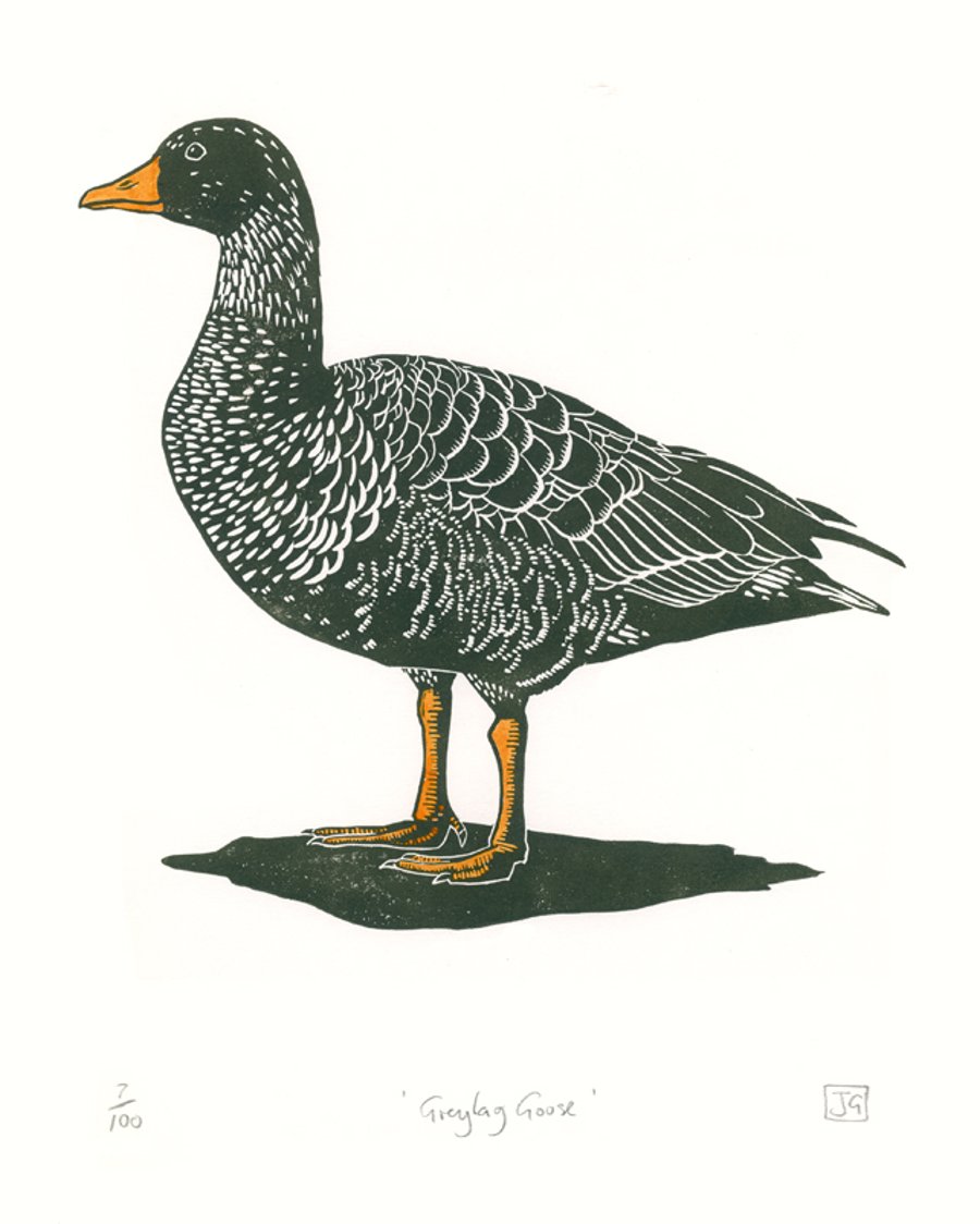 Greylag Goose two-colour linocut print