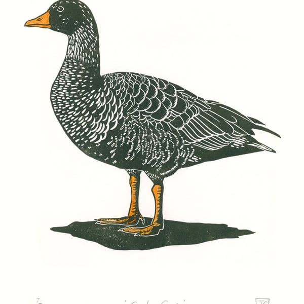 Greylag Goose two-colour linocut print