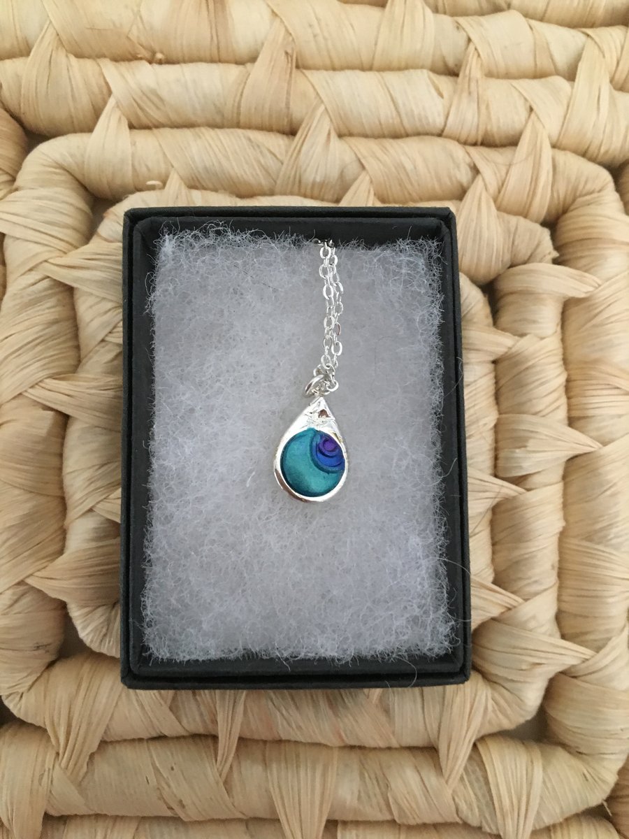 Dainty Raindrop Pendant with Peacock Tone Centre