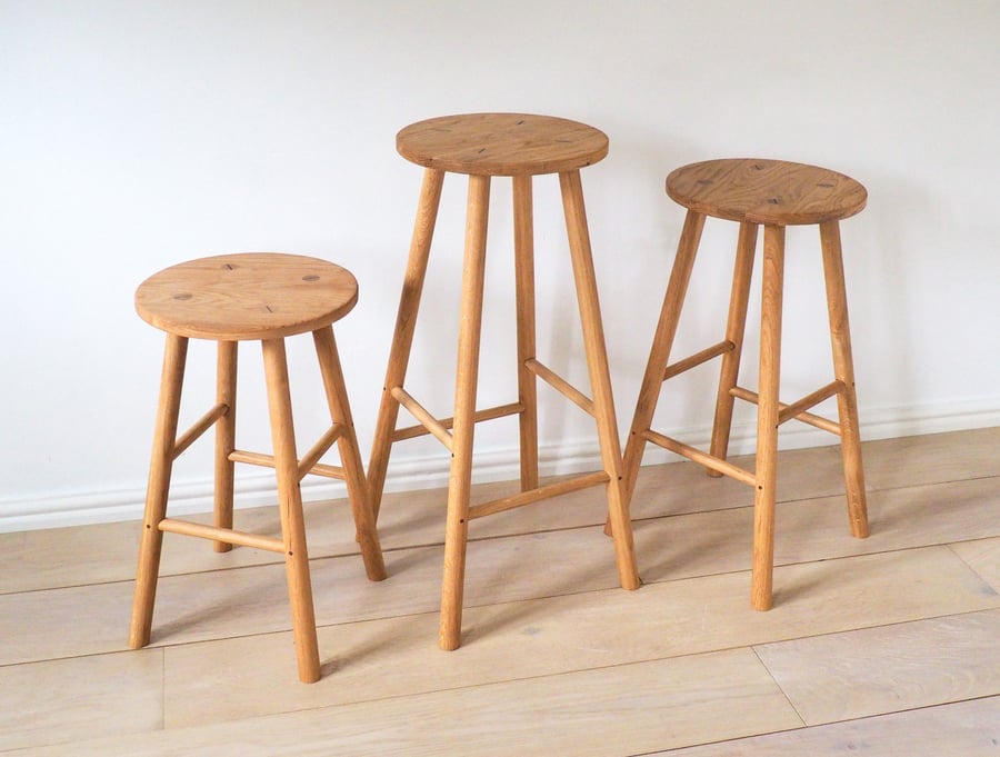 Barstool - Handmade solid oak bar stool, mid century design