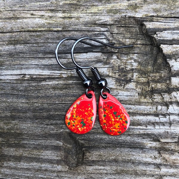 ‘Phepux’ Enamel Teardrop Earrings. Sterling silver upgrade available. 