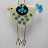 Spotty White, Black and Blue Glass Bird Decoration