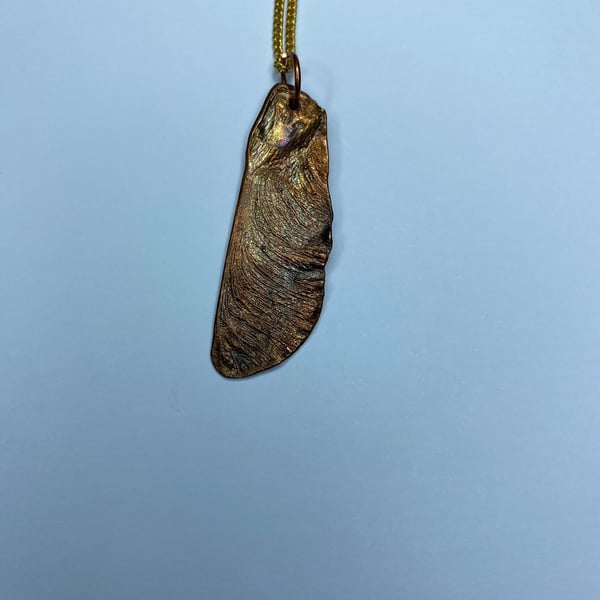 Sycamore seed pendant, real seed, copper patina 582