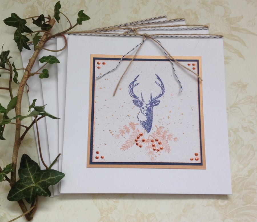GREETINGS CARDS.( pack of 4) . Autumn, Winter, Christmas. Stag . Deer.  Nature.