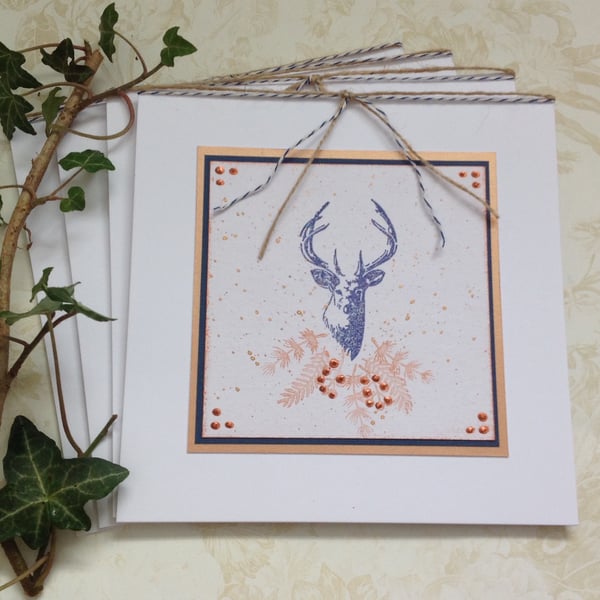 GREETINGS CARDS.( pack of 4) . Autumn, Winter, Christmas. Stag . Deer.  Nature.