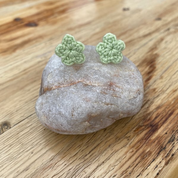 Green flower stud earrings, hypoallergenic surgical steel studs