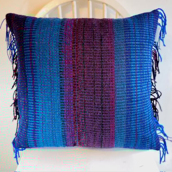 Fringed hand  woven cushion 