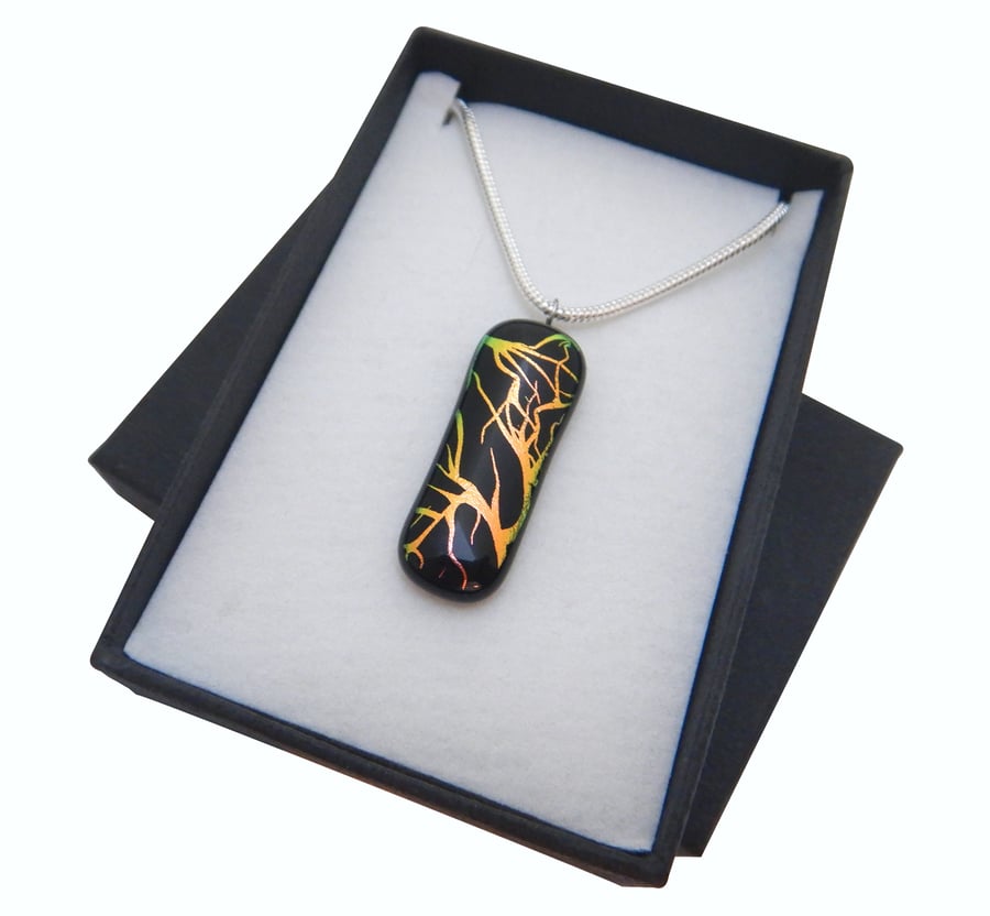 Fused Glass 'Copper Gold Twig' Pendant Necklace