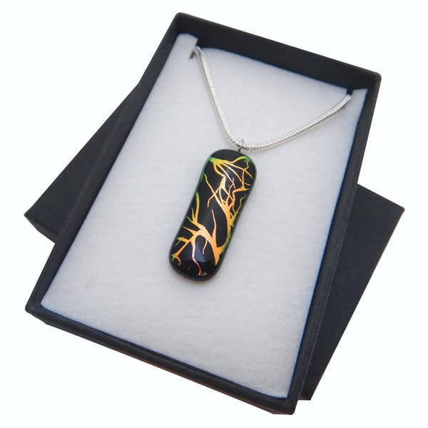 Fused Glass 'Copper Gold Twig' Pendant Necklace