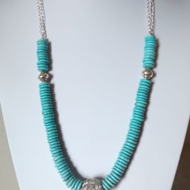 SALE - HALF PRICE -  BLUE MAGNESITE AND SILVER NECKLACE - - FREE UK SHIPPING 