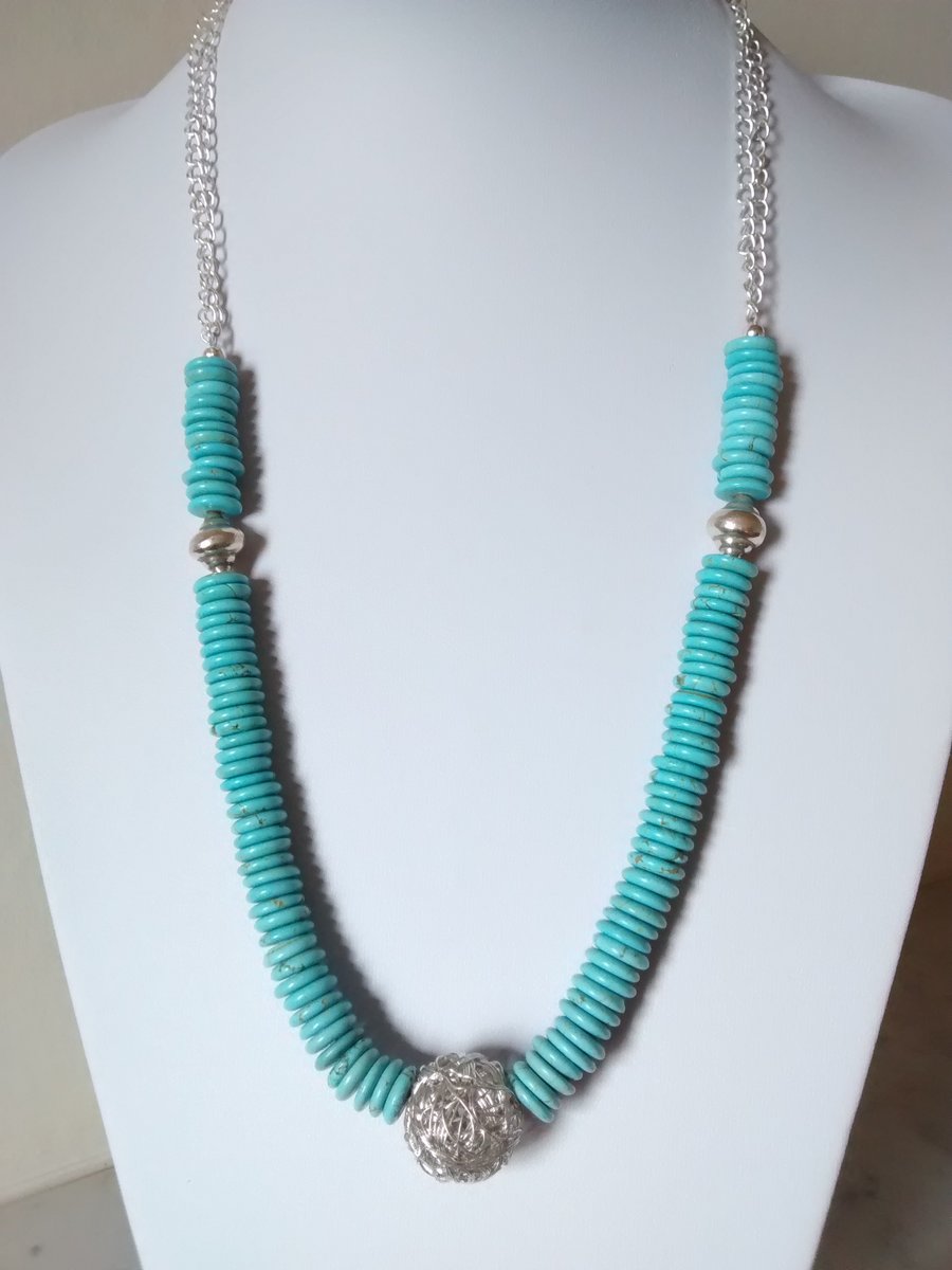SALE - HALF PRICE -  BLUE MAGNESITE AND SILVER NECKLACE - - FREE UK SHIPPING 