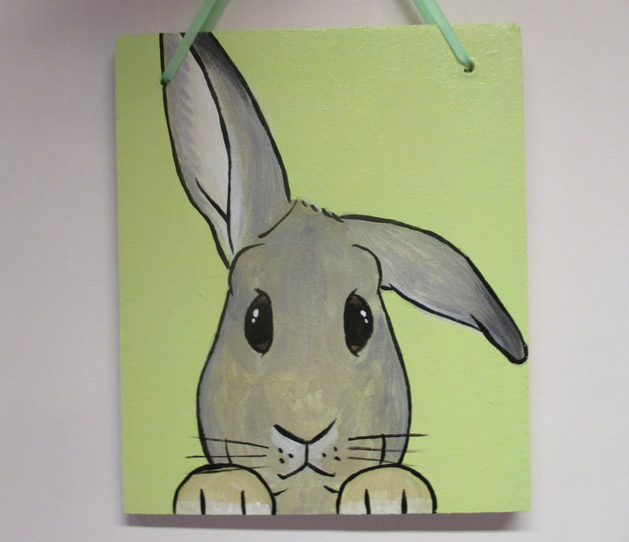Helicopter Ears Bunny Rabbit Original Painting Picture Art Hanging Decoration