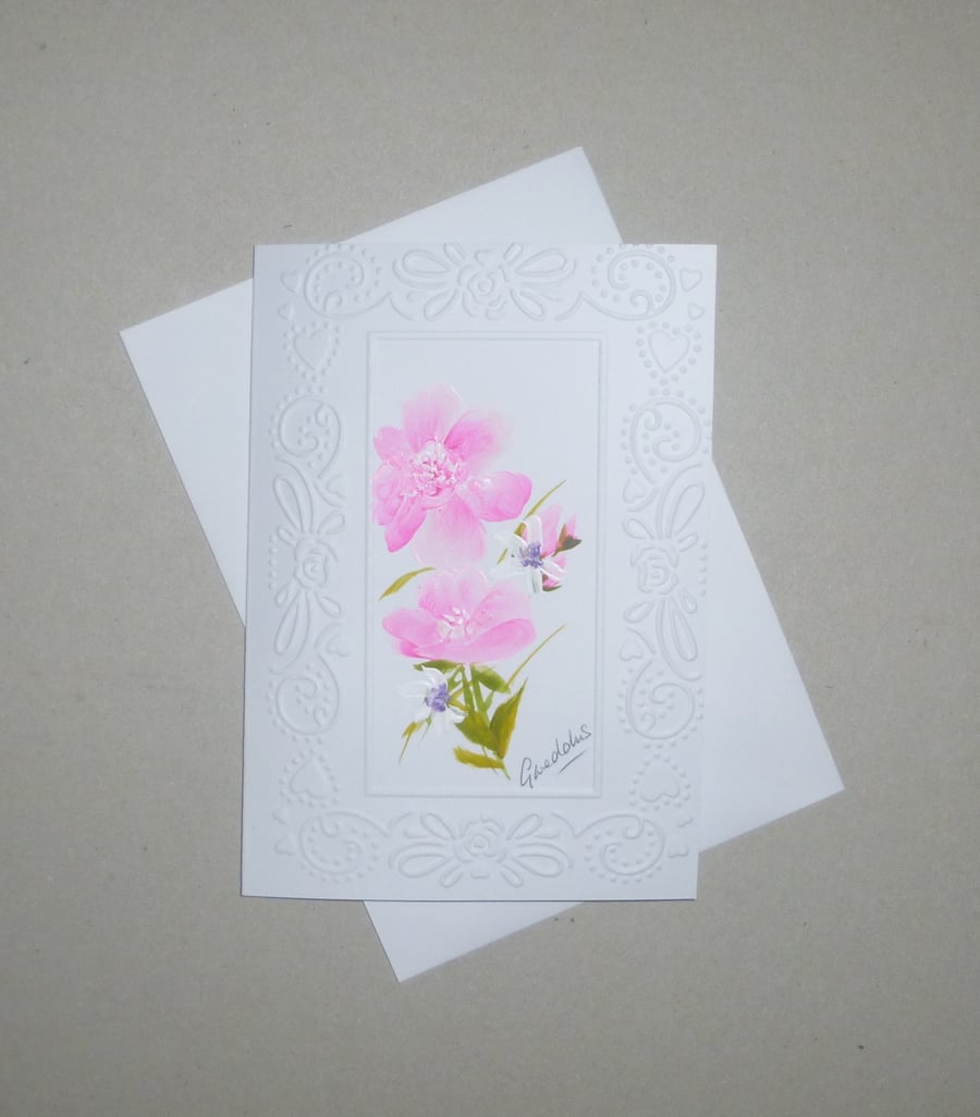 original art hand painted floral card ( ref FA 277 G3)
