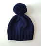 Bobble Hat in Navy Blue Chunky Yarn - Image 1