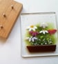 Fused Glass Flower Art: Freestanding Floral Panel on Oak Stand - Image 10
