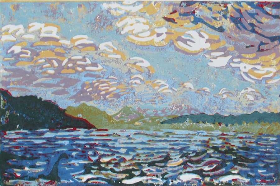 Loch Ness, Scotland - Original Hand Pressed Linocut Print Ltd Edition