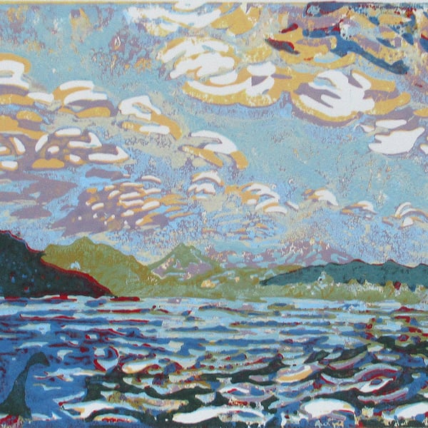 Loch Ness, Scotland - Original Hand Pressed Linocut Print Ltd Edition