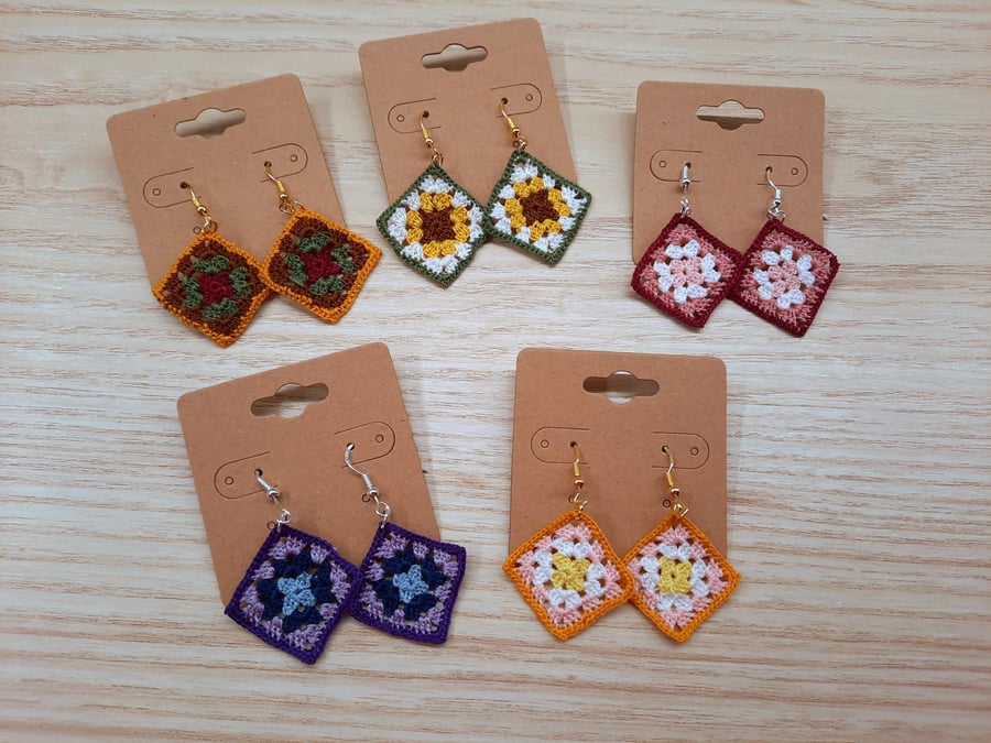 Micro Crochet Granny Square Earrings