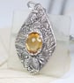 Silver Leaf Nature Pendant with Large Citrine Gemstone - Image 2