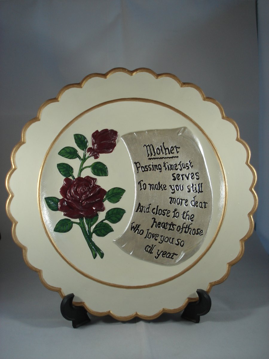 Large Ceramic Keepsake Mum Mother Mummy Flower Rose Verse Decorative Plate.