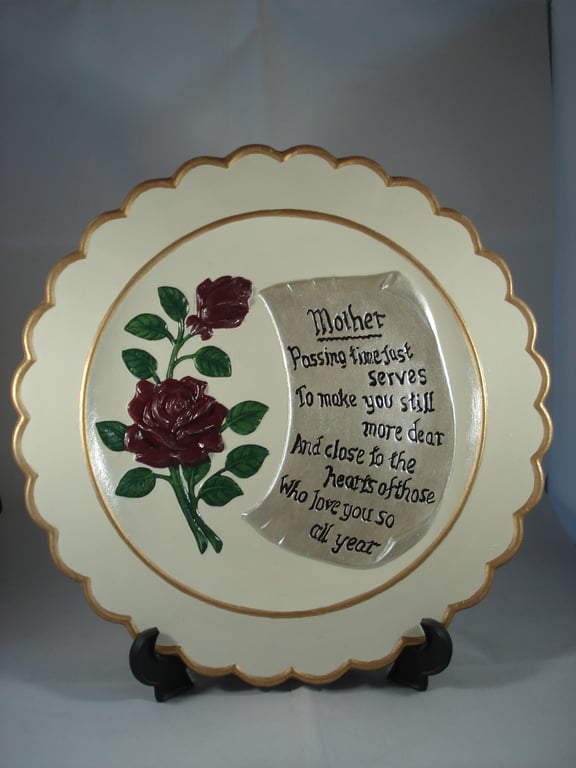 Large Ceramic Keepsake Mum Mother Mummy Flower Rose Verse Decorative Plate.