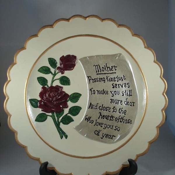 Large Ceramic Keepsake Mum Mother Mummy Flower Rose Verse Decorative Plate.