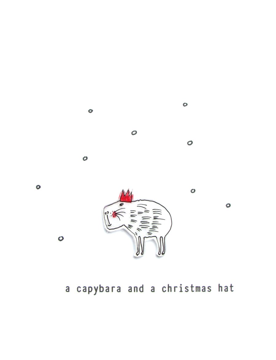 SALE - a capybara and a christmas hat - handmade christmas card