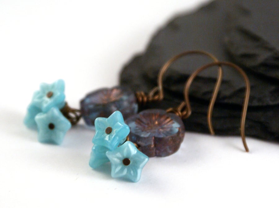 Aqua Flower Earrings