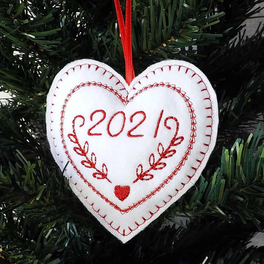 Embroidered heart Christmas decoration, 2021. Made to Order