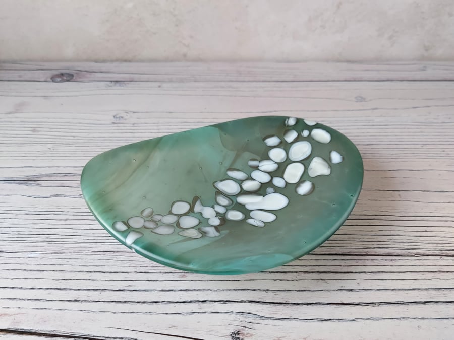 Sea green fused glass pebble dish