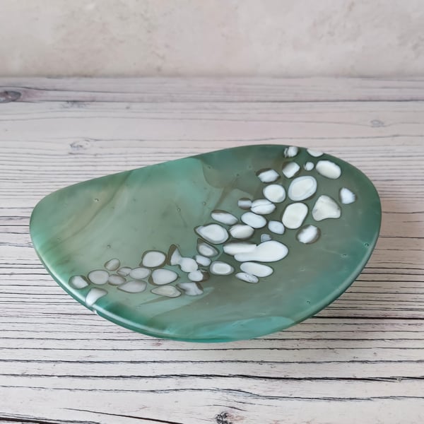 Sea green fused glass pebble dish