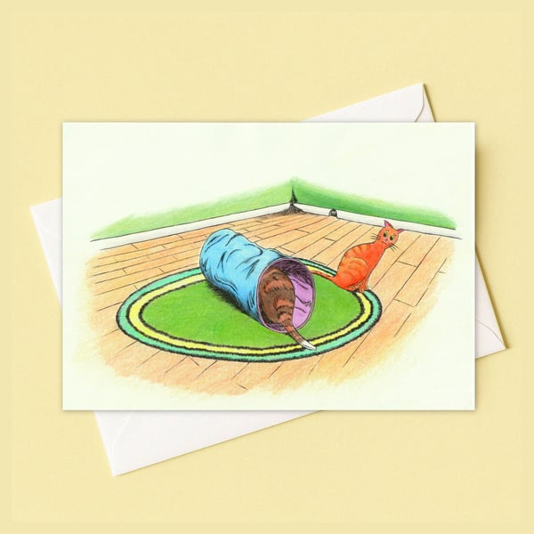 Playful Cats Greeting Card: Hand Drawn Cute Illustration for a Cat Lover (115)