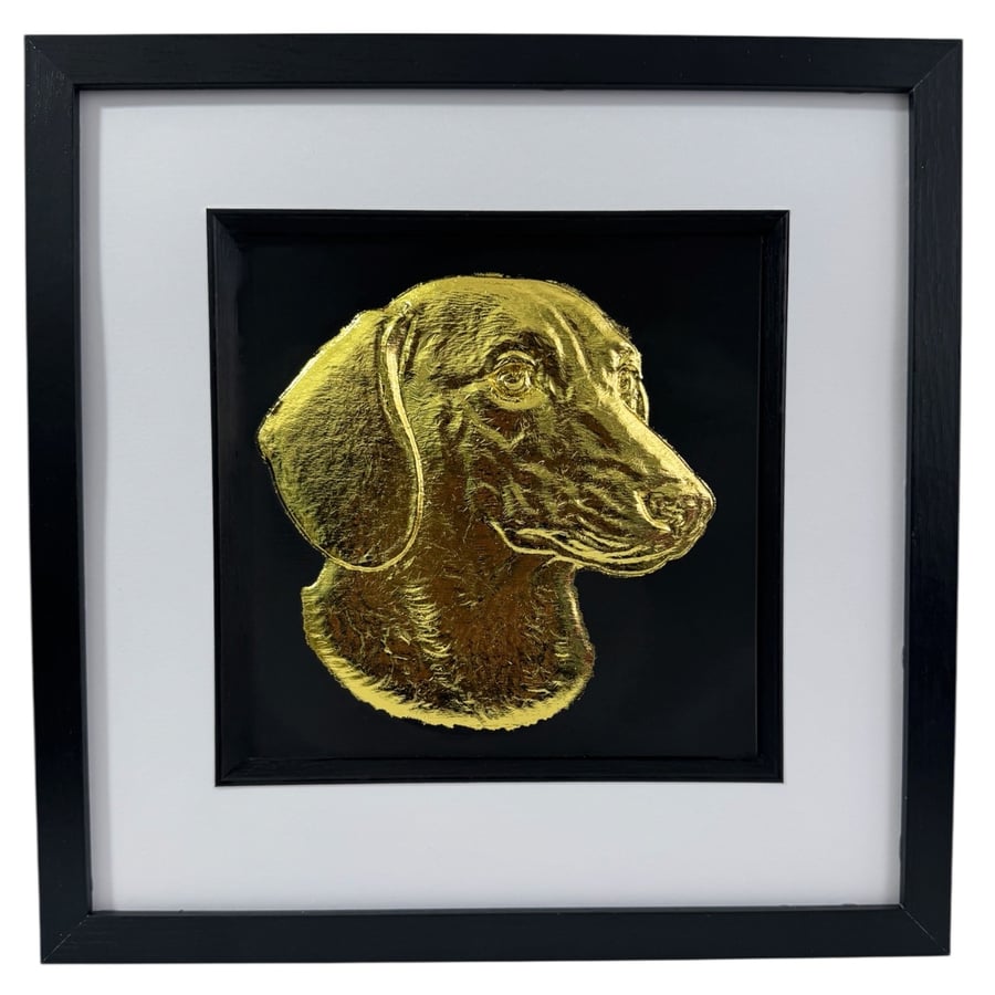 Dachshund Framed Wall Art, Gold or Silver Leaf Sausage Dog Gift
