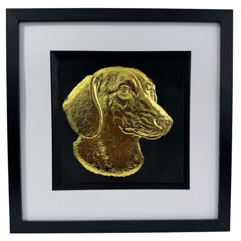Dachshund Framed Wall Art, Gold or Silver Leaf Sausage Dog Gift