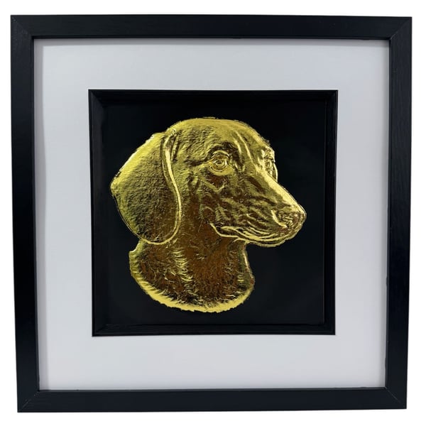Dachshund Framed Wall Art, Gold or Silver Leaf Sausage Dog Gift