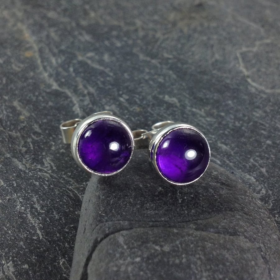 Amethyst stud earrings sterling silver, gemstone studs