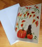 Cat with pumpkins - Greeting card, handpainted watercolour - Image 2