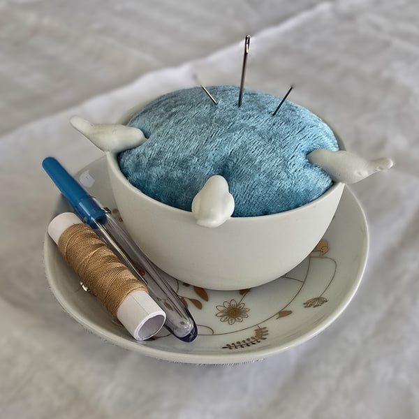 White Birds Rader Pincushion & Dish