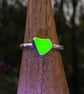 RARE UV Sea Glass and Hammered Sterling Silver Ring - Size M - 1356