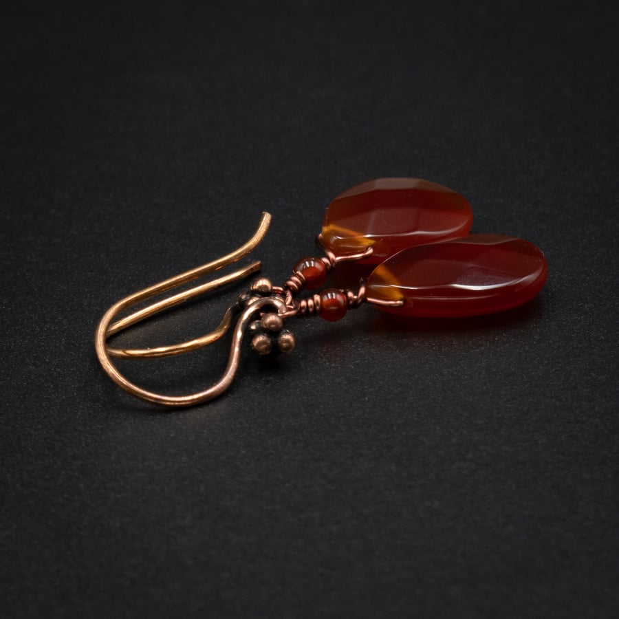  Carnelian and copper teardrop earrings, Leo, Virgo jewelry