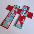 Christmas Foxes Bookmark - fabric and wool felt in blue or red