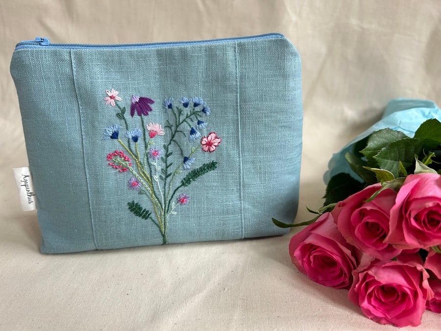 Hand embroidered make up bag