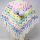 Hand Crocheted Pastel Rainbow Poncho  1 - 2 years