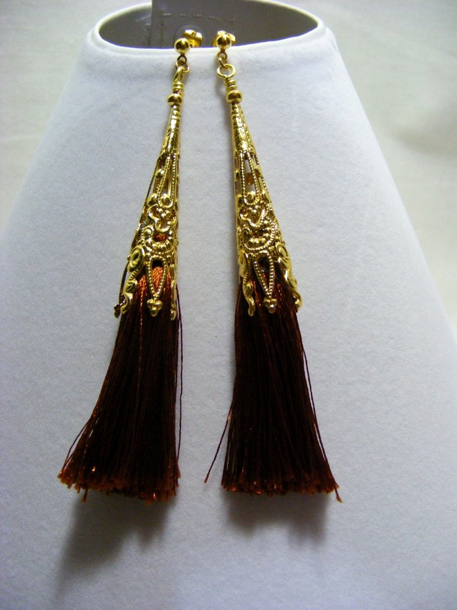 Brown and Gold Tassel Earrings