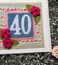 Handmade 40th fabric birthday card 