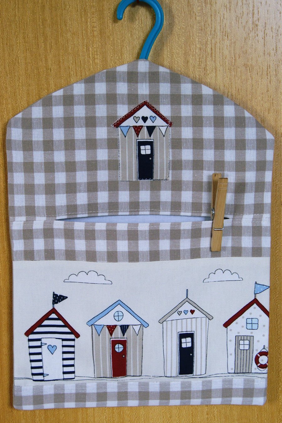Cute Hand Made. Lined, Beach Huts Peg Bag