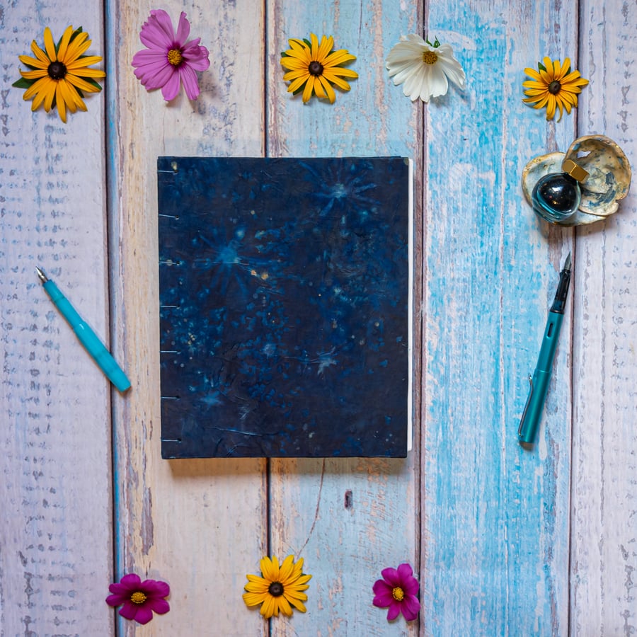 8 x 10 Journal, Bhutanese Rhesho Paper with Black-Eyed Susan Daisies (Folksy077)