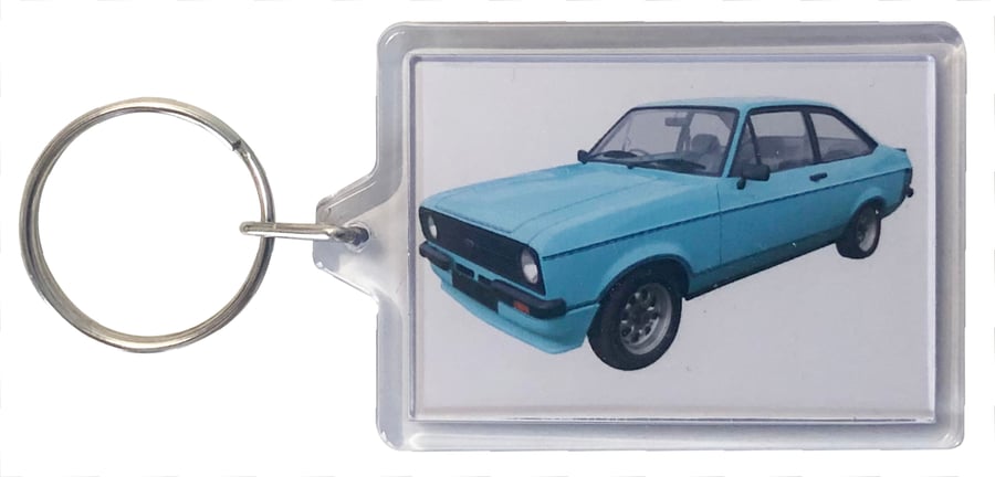 Ford Escort Mk2 Sport 1980 (Blue) - Keyring with 50x35mm Insert - Classic Car