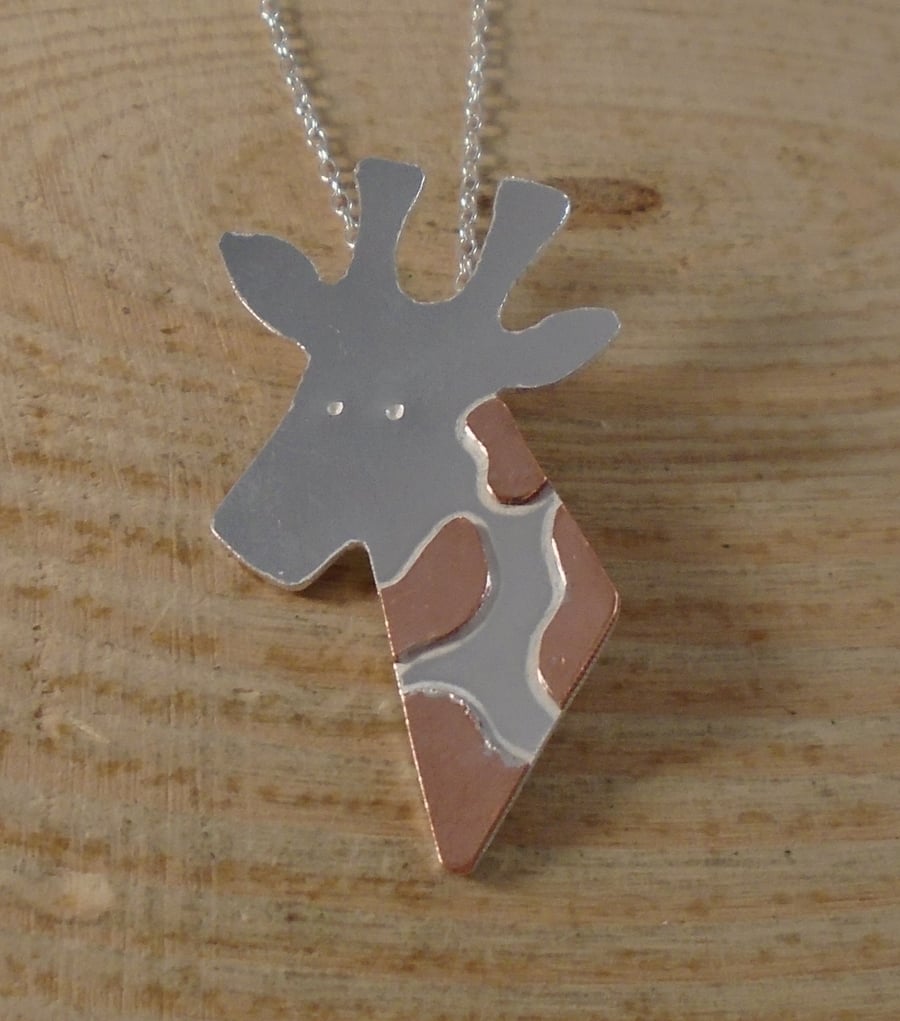 Sterling Silver and Copper Giraffe Necklace